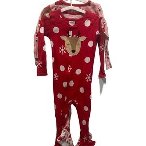 Carter’s pajama set reindeer girls footed long sleeve red pink Santa pjs NWT 18M